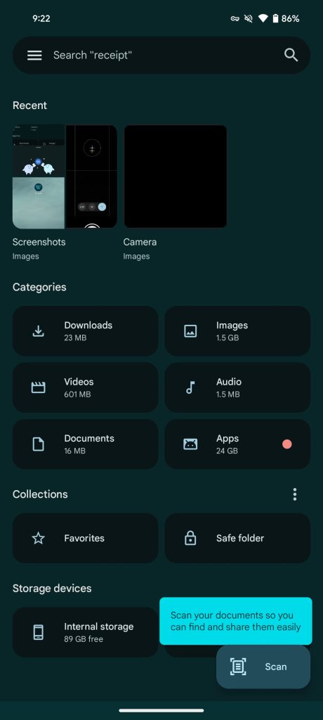 Files by Google scanner